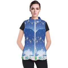 Snowflakes Snowy Landscape Reindeer Women s Puffer Vest