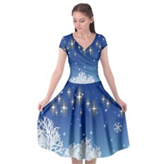 Snowflakes Snowy Landscape Reindeer Cap Sleeve Wrap Front Dress by Wegoenart