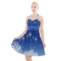 Snowflakes Snowy Landscape Reindeer Halter Party Swing Dress  View1