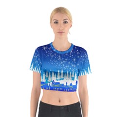 Snowflakes Snowy Landscape Reindeer Cotton Crop Top by Wegoenart