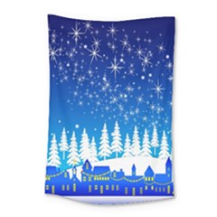 Snowflakes Snowy Landscape Reindeer Small Tapestry by Wegoenart