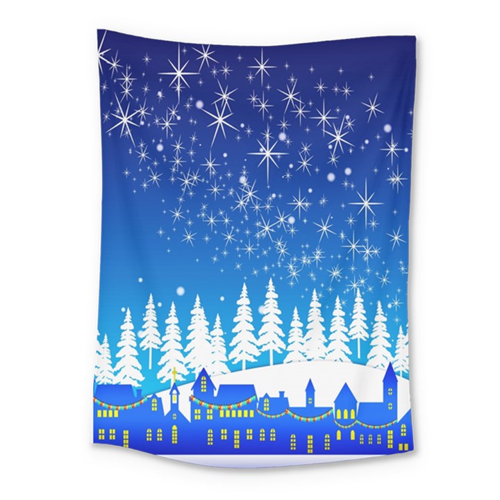 Snowflakes Snowy Landscape Reindeer Medium Tapestry