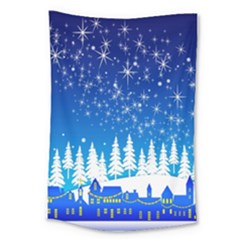 Snowflakes Snowy Landscape Reindeer Large Tapestry by Wegoenart