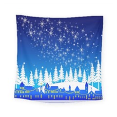 Snowflakes Snowy Landscape Reindeer Square Tapestry (small) by Wegoenart