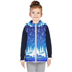 Snowflakes Snowy Landscape Reindeer Kid s Hooded Puffer Vest by Wegoenart