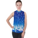 Snowflakes Snowy Landscape Reindeer Mock Neck Chiffon Sleeveless Top View1