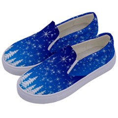 Snowflakes Snowy Landscape Reindeer Kids  Canvas Slip Ons by Wegoenart