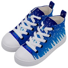 Snowflakes Snowy Landscape Reindeer Kid s Mid-top Canvas Sneakers by Wegoenart