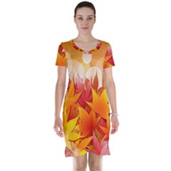 Autumn Background Maple Leaves Bokeh Short Sleeve Nightdress by Wegoenart