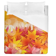 Autumn Background Maple Leaves Bokeh Duvet Cover (queen Size) by Wegoenart