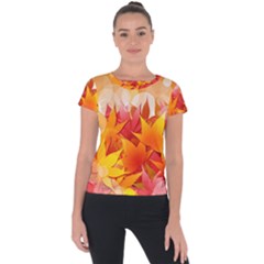 Autumn Background Maple Leaves Bokeh Short Sleeve Sports Top  by Wegoenart