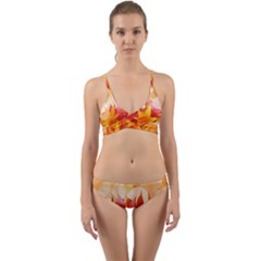 Autumn Background Maple Leaves Bokeh Wrap Around Bikini Set by Wegoenart