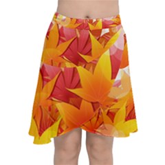 Autumn Background Maple Leaves Bokeh Chiffon Wrap Front Skirt by Wegoenart