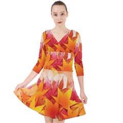 Autumn Background Maple Leaves Bokeh Quarter Sleeve Front Wrap Dress by Wegoenart