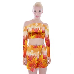 Autumn Background Maple Leaves Bokeh Off Shoulder Top With Mini Skirt Set by Wegoenart