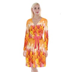 Autumn Background Maple Leaves Bokeh Long Sleeve Velvet Front Wrap Dress by Wegoenart