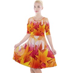 Autumn Background Maple Leaves Bokeh Quarter Sleeve A-line Dress by Wegoenart