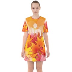 Autumn Background Maple Leaves Bokeh Sixties Short Sleeve Mini Dress by Wegoenart