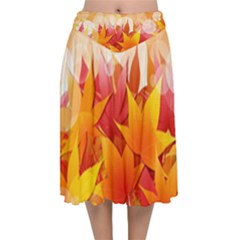 Autumn Background Maple Leaves Bokeh Velvet Flared Midi Skirt by Wegoenart