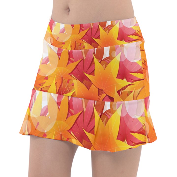 Autumn Background Maple Leaves Bokeh Tennis Skirt