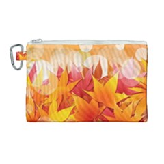 Autumn Background Maple Leaves Bokeh Canvas Cosmetic Bag (large) by Wegoenart