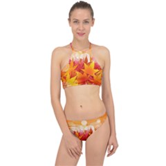 Autumn Background Maple Leaves Bokeh Racer Front Bikini Set by Wegoenart