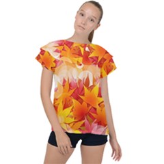 Autumn Background Maple Leaves Bokeh Ruffle Collar Chiffon Blouse