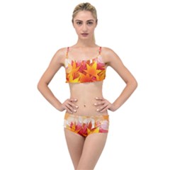 Autumn Background Maple Leaves Bokeh Layered Top Bikini Set by Wegoenart