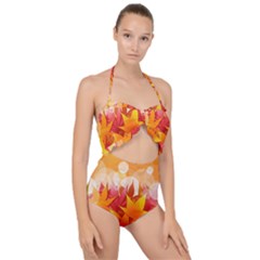 Autumn Background Maple Leaves Bokeh Scallop Top Cut Out Swimsuit by Wegoenart