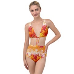 Autumn Background Maple Leaves Bokeh Tied Up Two Piece Swimsuit by Wegoenart