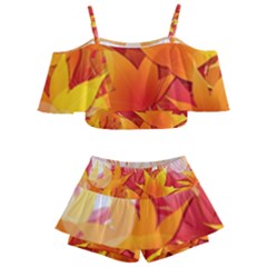 Autumn Background Maple Leaves Bokeh Kids  Off Shoulder Skirt Bikini by Wegoenart