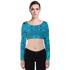 Technology Board Trace Digital Velvet Long Sleeve Crop Top by Wegoenart