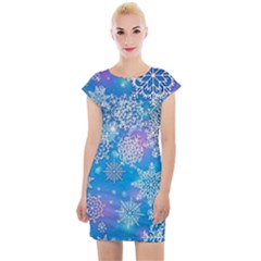 Snowflake Background Blue Purple Cap Sleeve Bodycon Dress