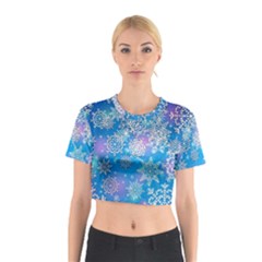 Snowflake Background Blue Purple Cotton Crop Top by Wegoenart