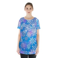 Snowflake Background Blue Purple Skirt Hem Sports Top by Wegoenart