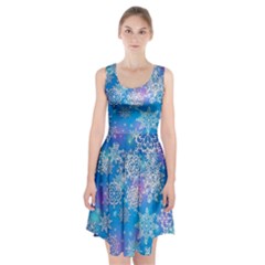 Snowflake Background Blue Purple Racerback Midi Dress by Wegoenart