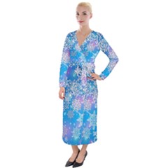 Snowflake Background Blue Purple Velvet Maxi Wrap Dress