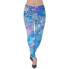 Snowflake Background Blue Purple Velvet Leggings by Wegoenart