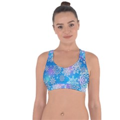 Snowflake Background Blue Purple Cross String Back Sports Bra by Wegoenart