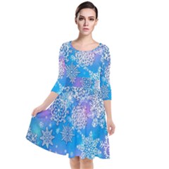 Snowflake Background Blue Purple Quarter Sleeve Waist Band Dress