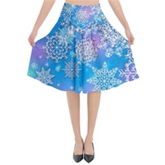 Snowflake Background Blue Purple Flared Midi Skirt by Wegoenart