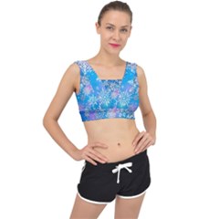 Snowflake Background Blue Purple V-back Sports Bra by Wegoenart