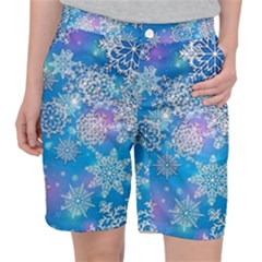 Snowflake Background Blue Purple Pocket Shorts