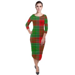 Lumberjack Plaid Buffalo Plaid Quarter Sleeve Midi Velour Bodycon Dress