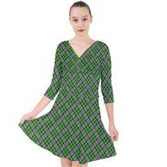 Lumberjack Plaid Buffalo Plaid Green White Quarter Sleeve Front Wrap Dress by Wegoenart