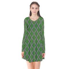 Lumberjack Plaid Buffalo Plaid Green White Long Sleeve V-neck Flare Dress by Wegoenart