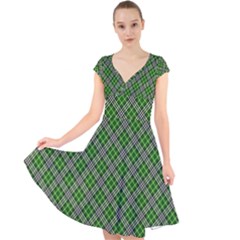 Lumberjack Plaid Buffalo Plaid Green White Cap Sleeve Front Wrap Midi Dress by Wegoenart