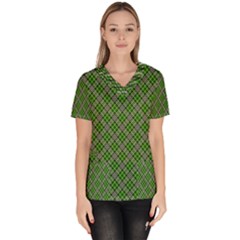 Lumberjack Plaid Buffalo Plaid Green White Women s V-neck Scrub Top by Wegoenart