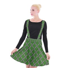 Lumberjack Plaid Buffalo Plaid Green White Suspender Skater Skirt by Wegoenart