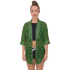 Lumberjack Plaid Buffalo Plaid Green White Open Front Chiffon Kimono by Wegoenart